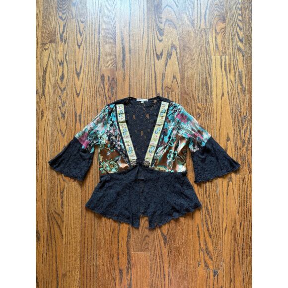 Vintage Shabby Chic Kimono Top Jacket Edwardian Patchwork Silk Gypsy Artsy Lace - Picture 6 of 10